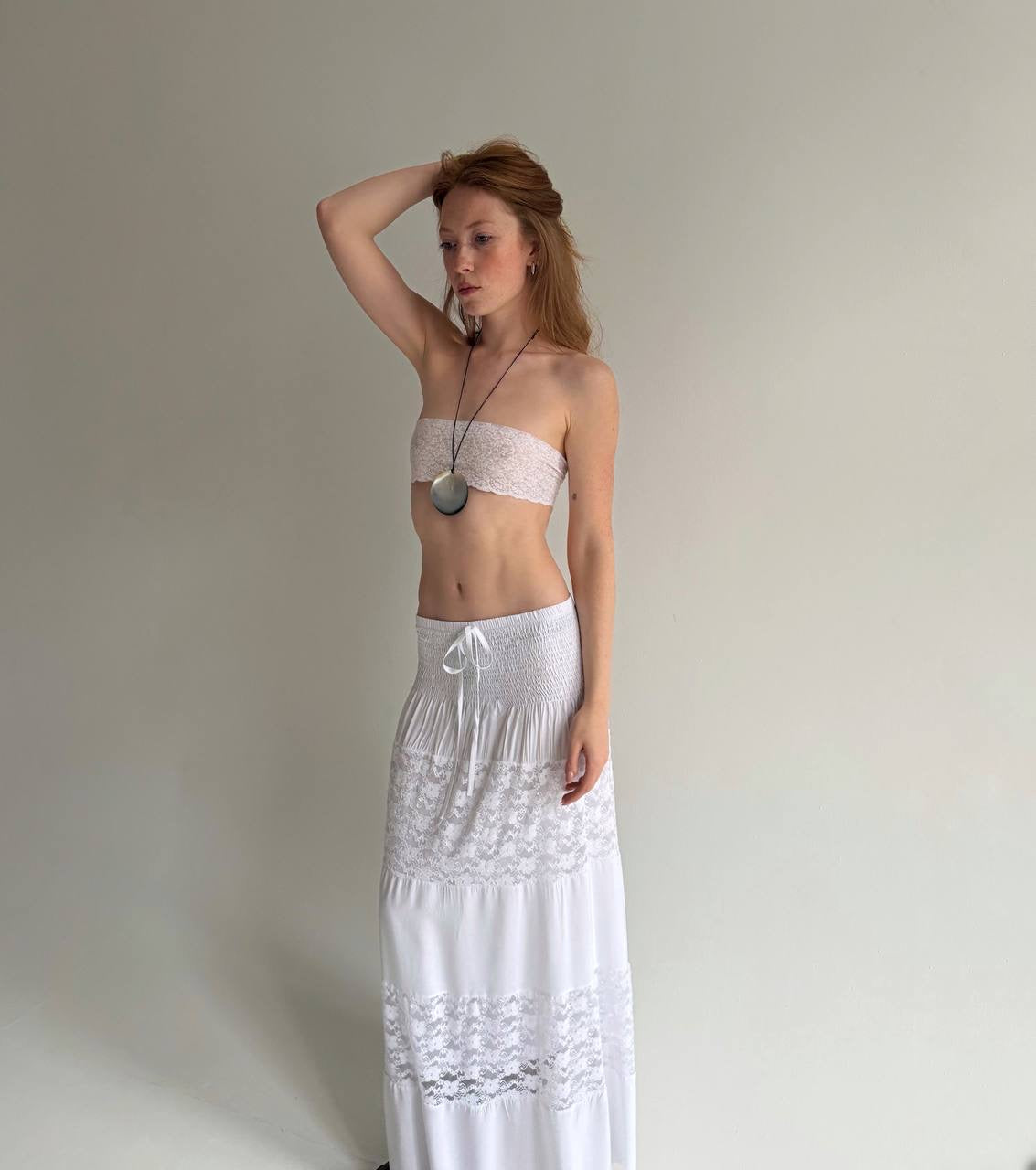 Vintage cotton maxi white skirt l