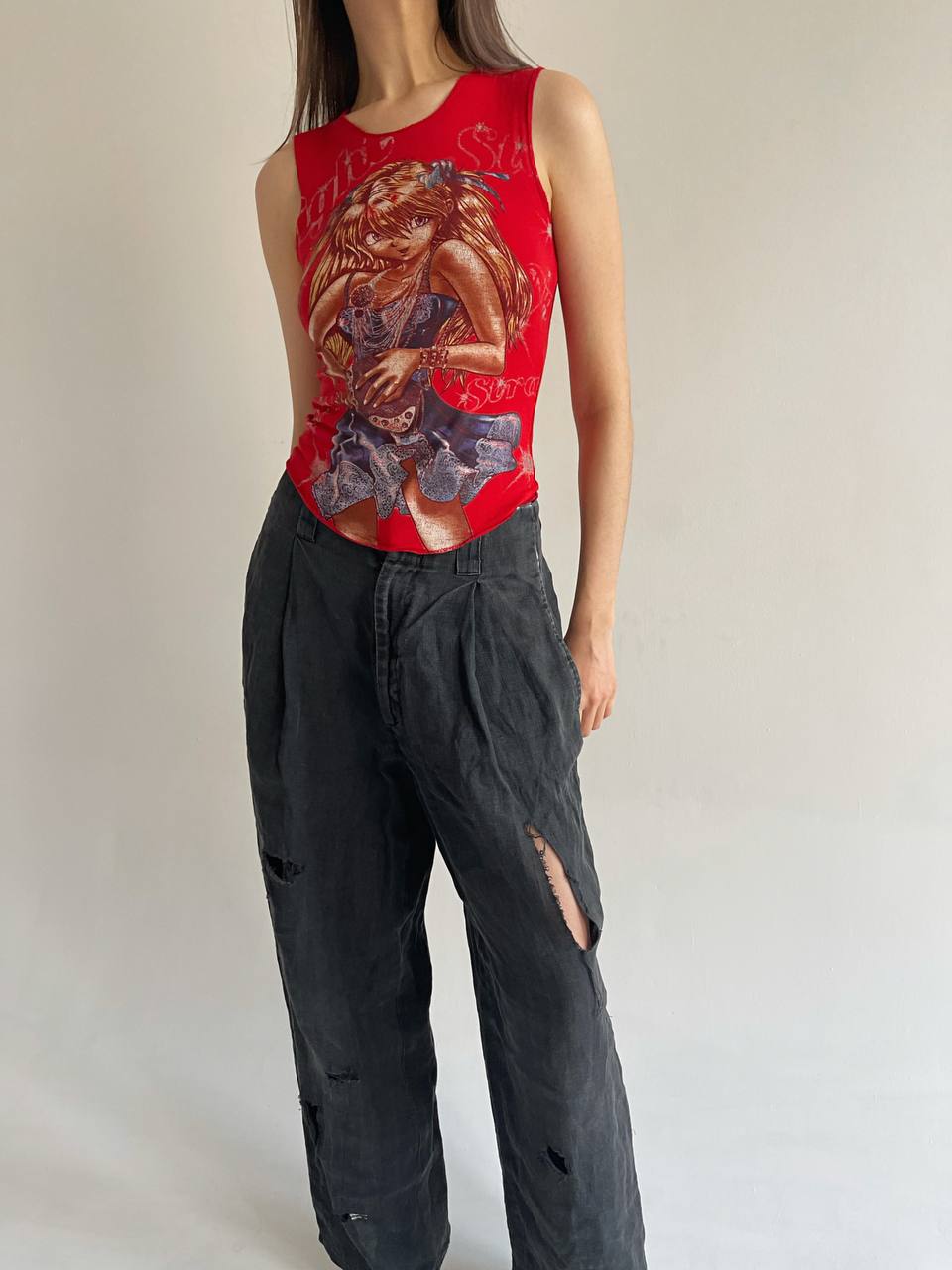 Vintage y2k anime printed red sleeveless top