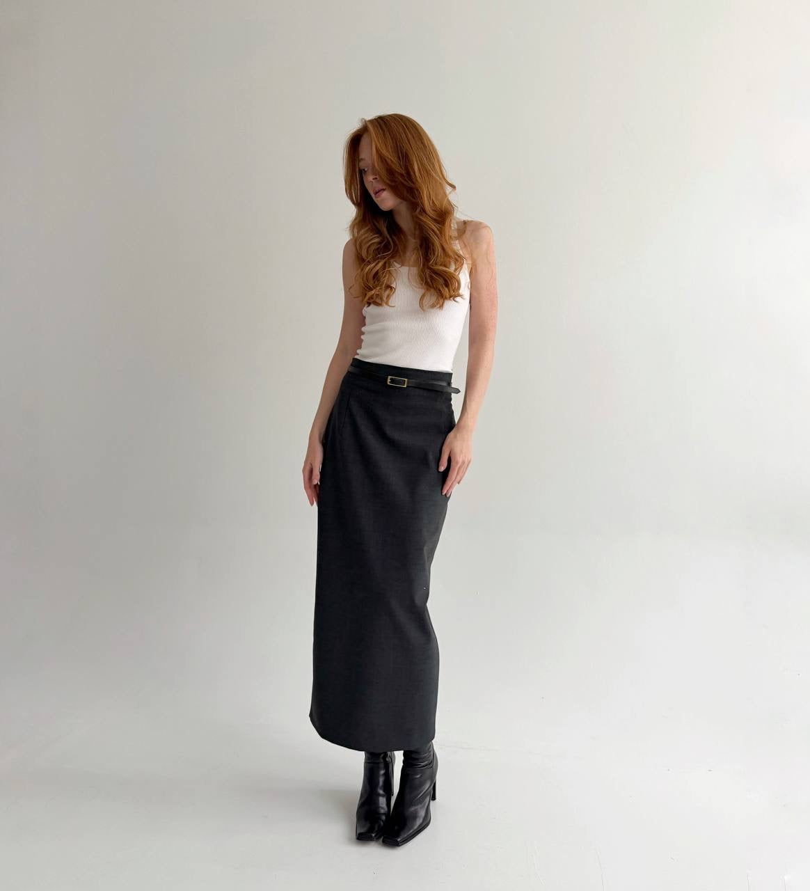 Vintage grey wool blend office siren maxi skirt