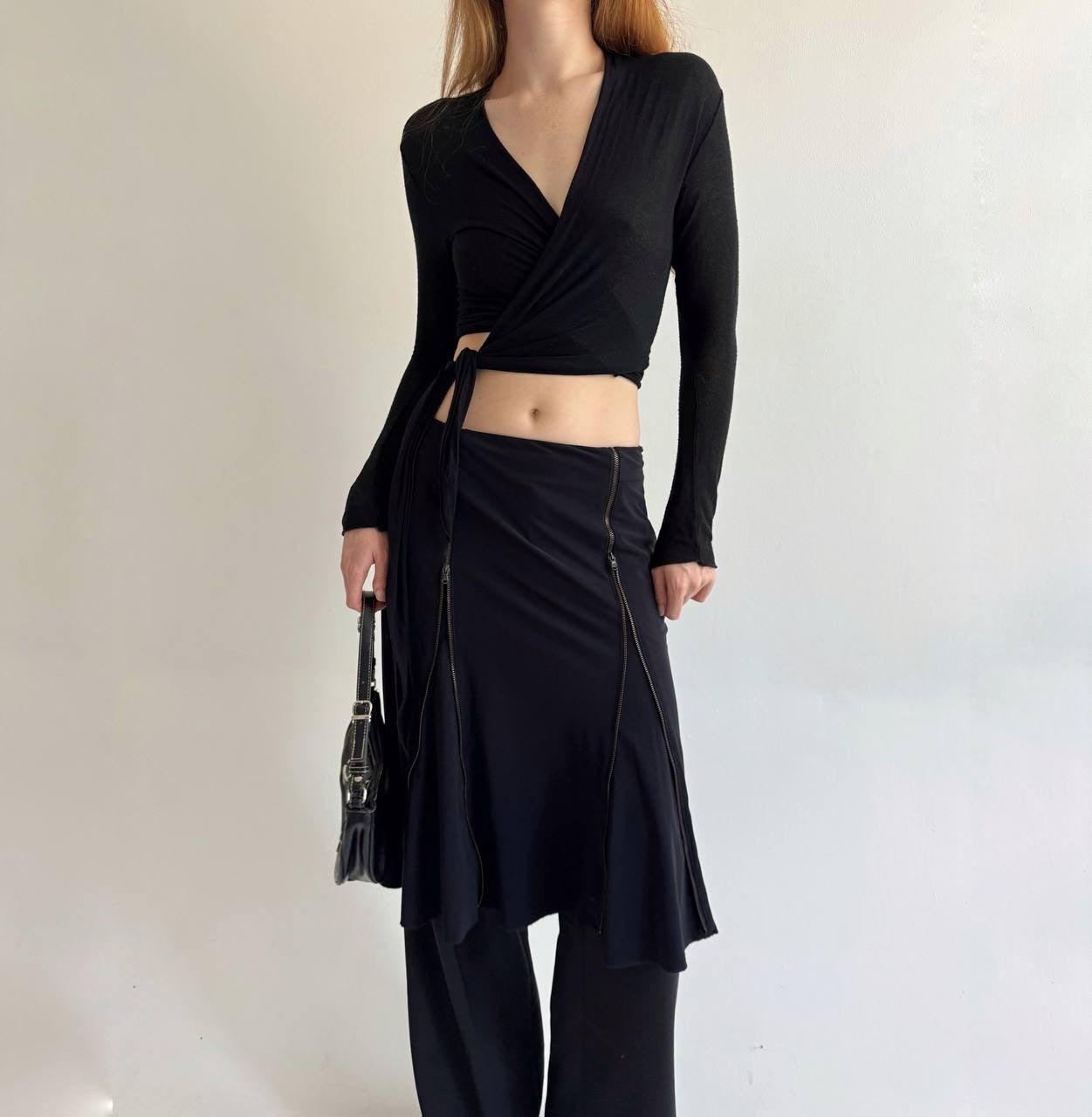 Y2K black midi skirt with zippers