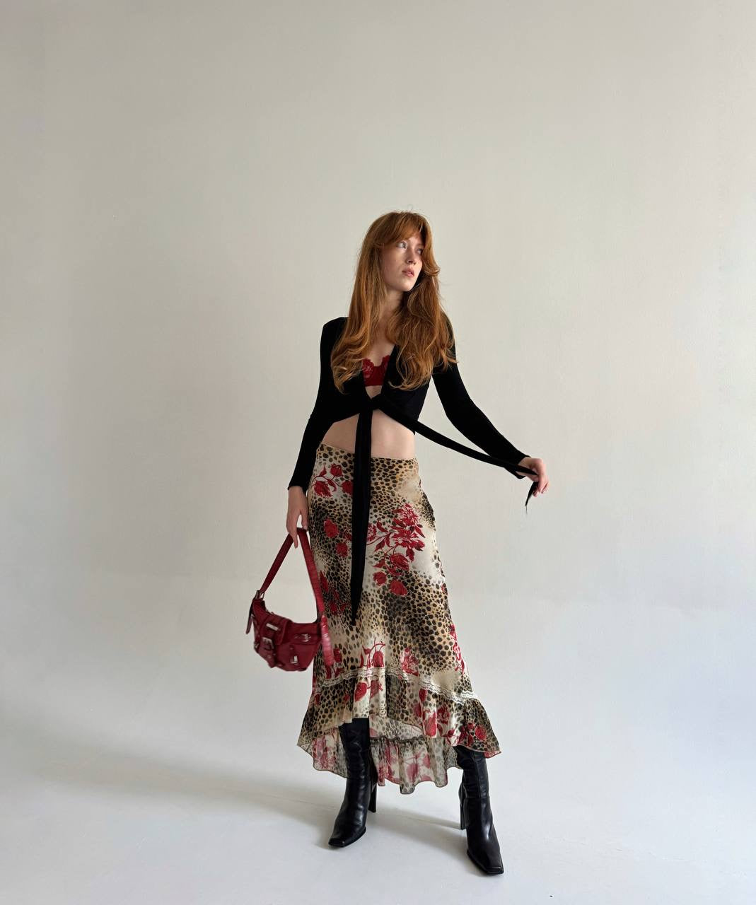 Vintage viscose leopard print asymmetrical skirt