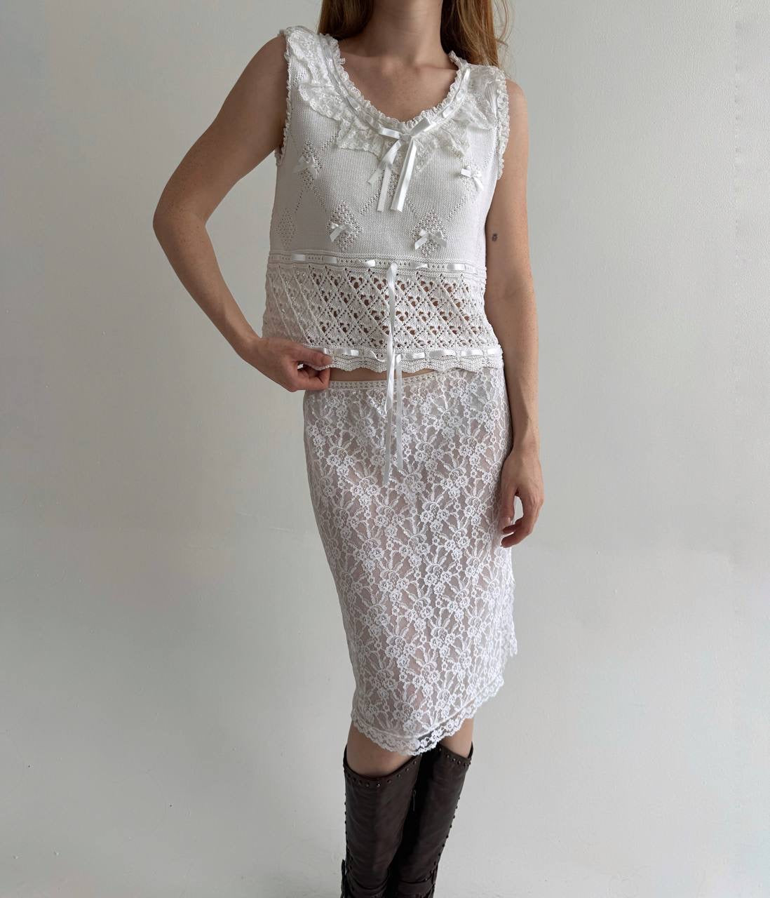Vintage cotton white crochet top