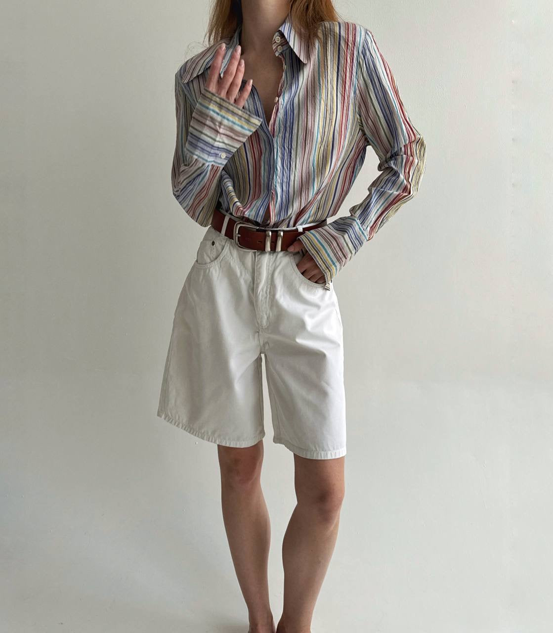 Vintage 100% pure silk striped multicoloured shirt