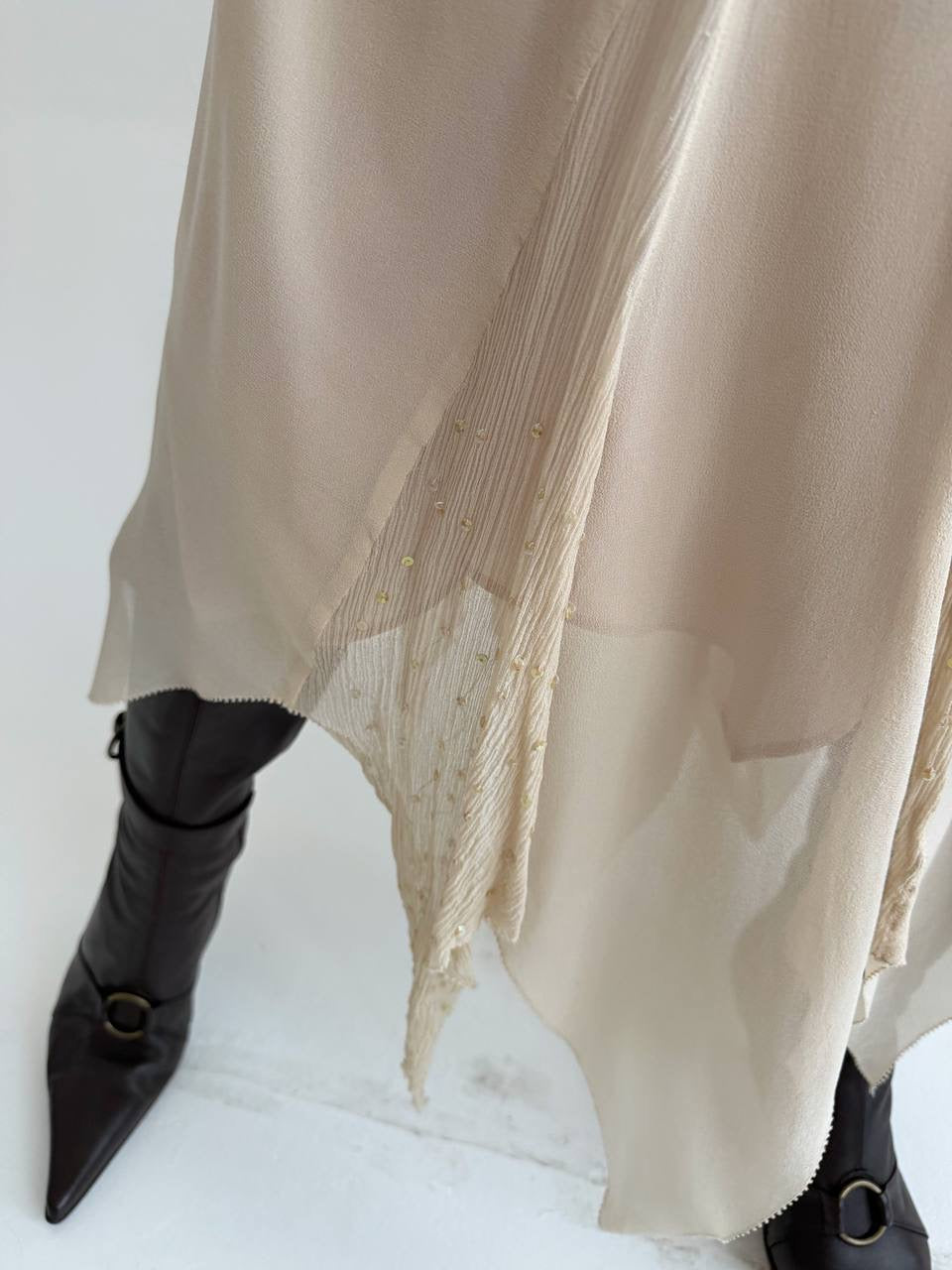 Vintage 100% pure silk delicate asymmetrical maxi skirt