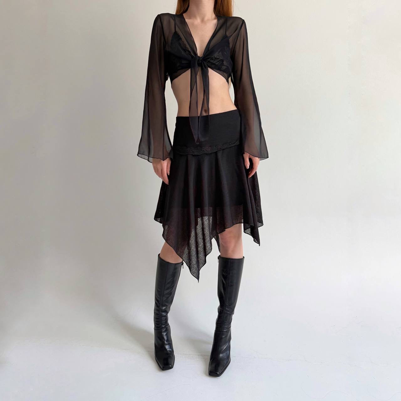 Y2K asymmetrical black midi skirt