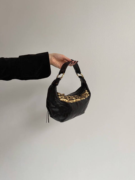 Vintage genuine leather black shoulder bag