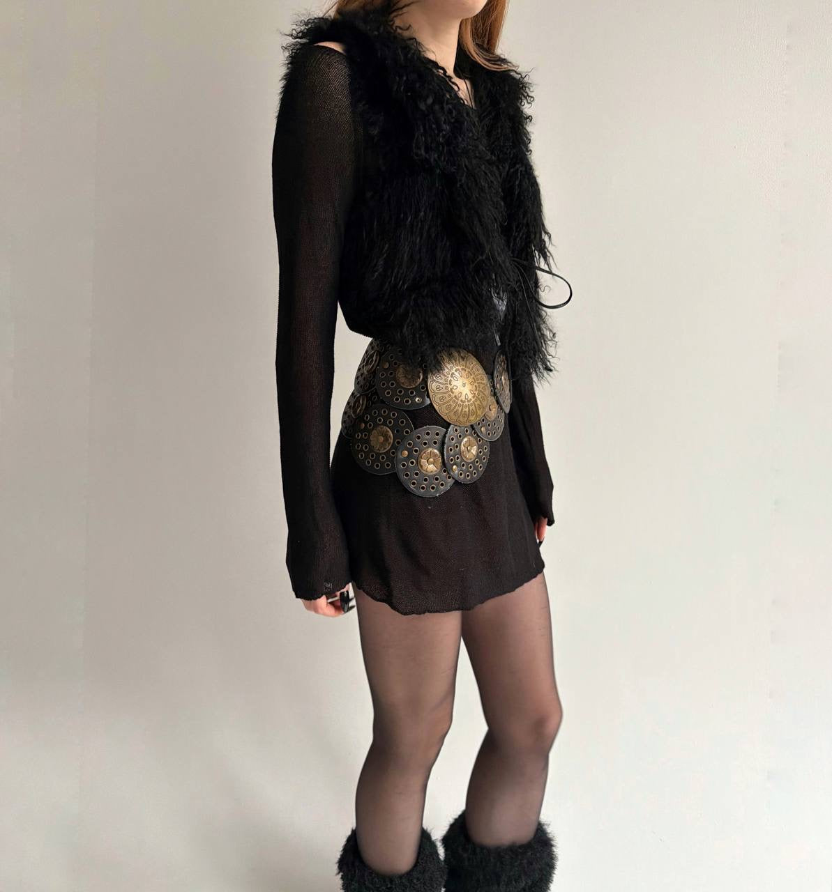 Black fur cropped vest
