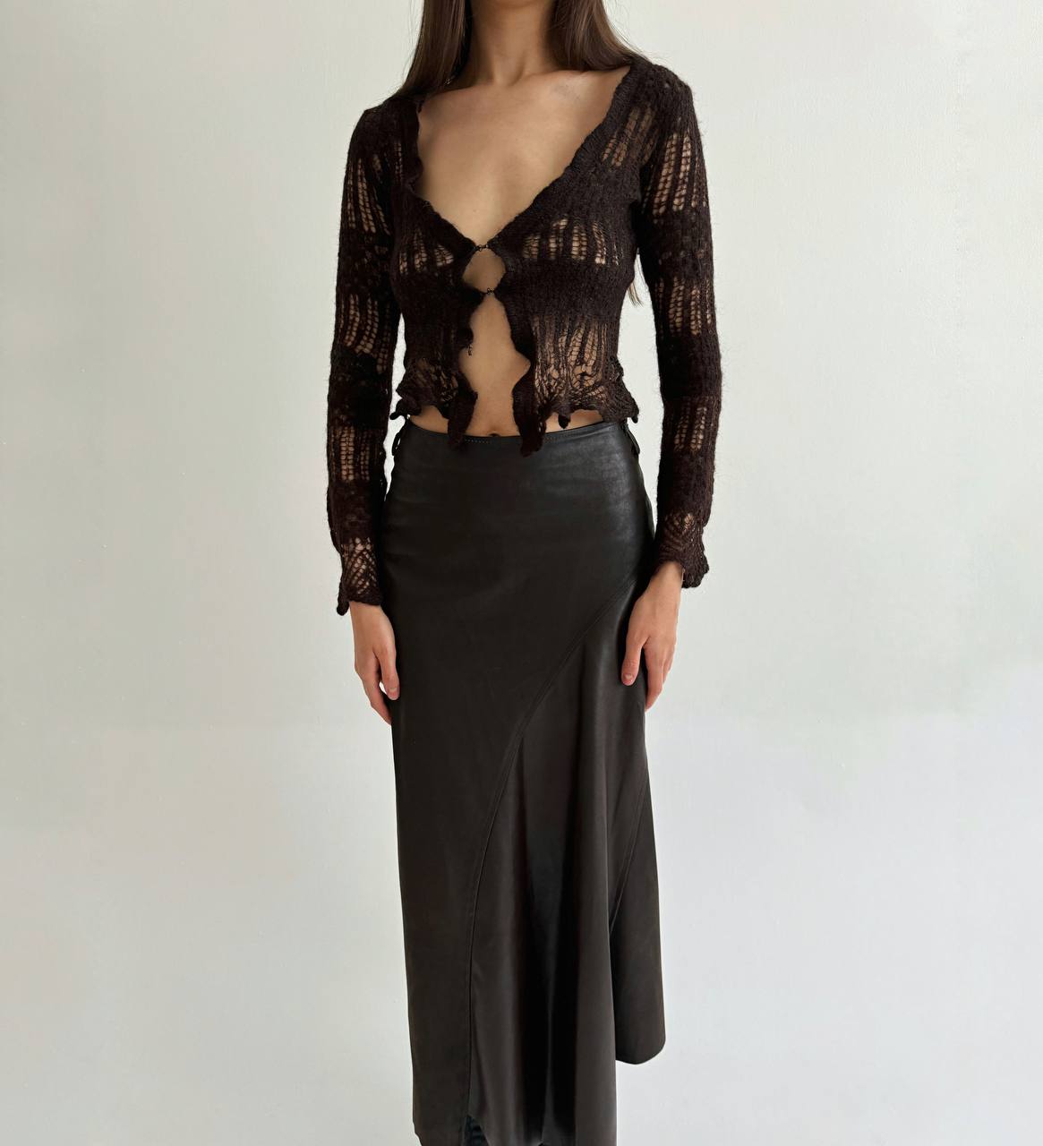 Vintage pleather brown skirt