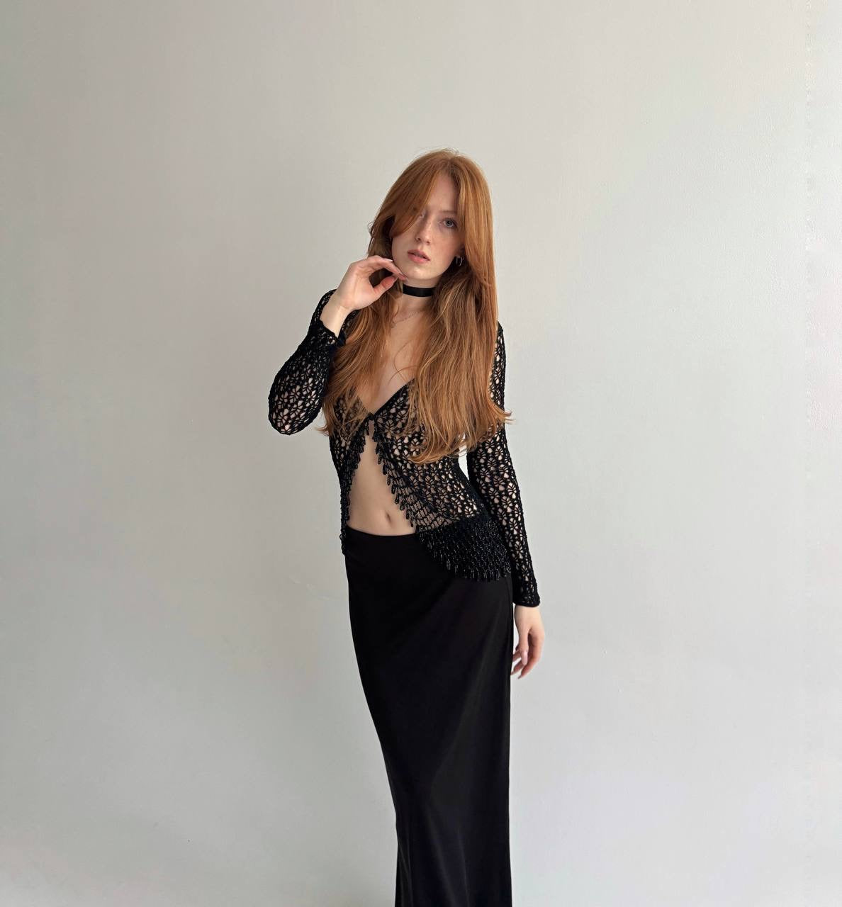 Vintage viscose crochet cardigan ю