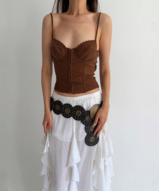 Vintage faux suede brown corset top