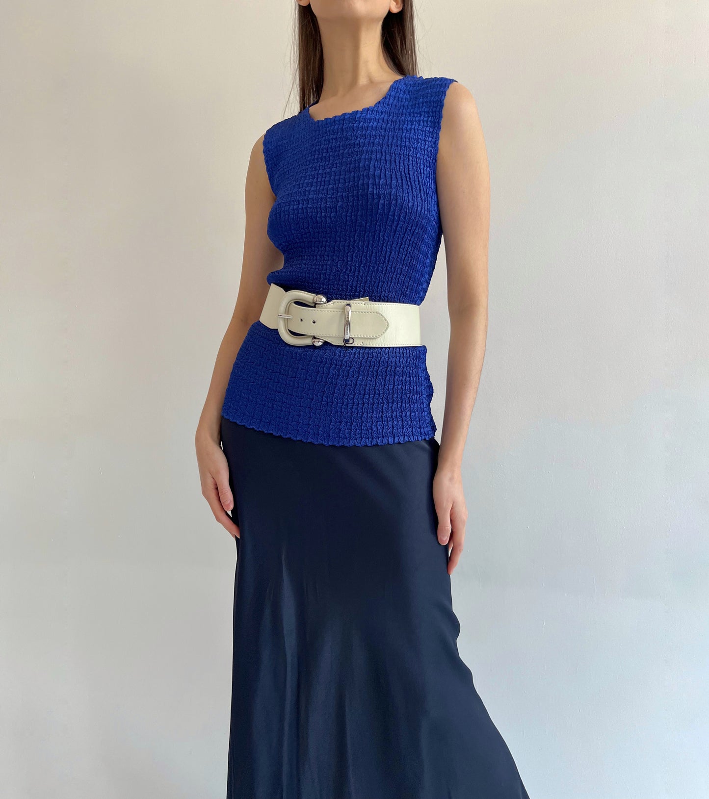 Vintage ultramarine blue plisse top