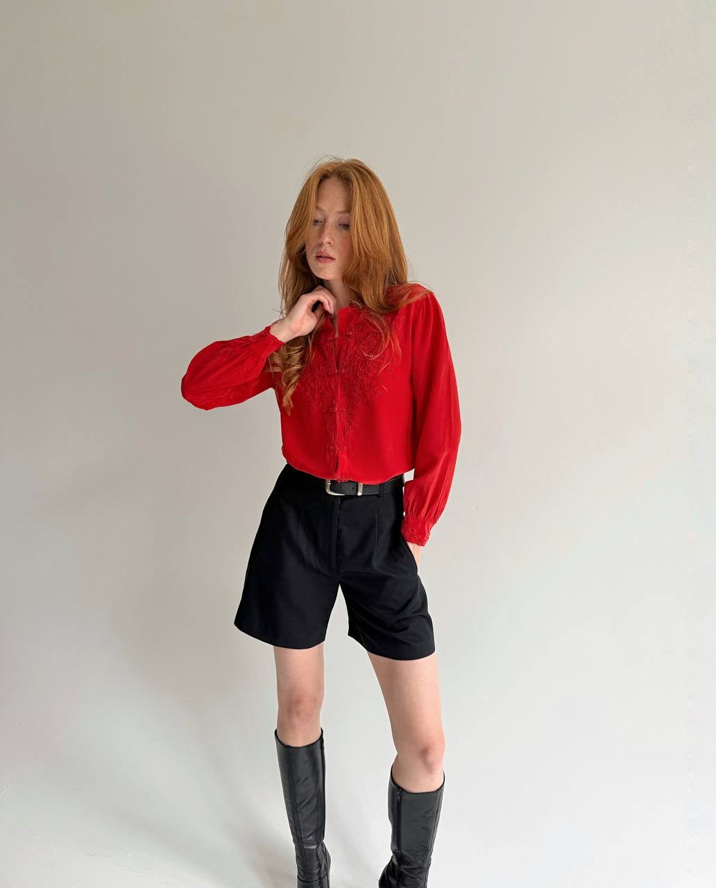 Vintage 100% pure silk red blouse