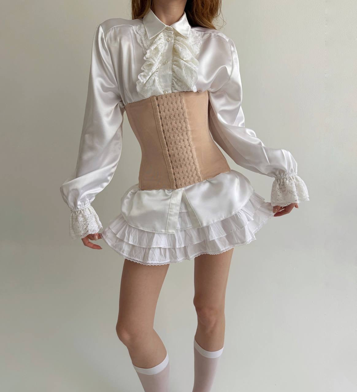 Vintage satin white shirt with lace