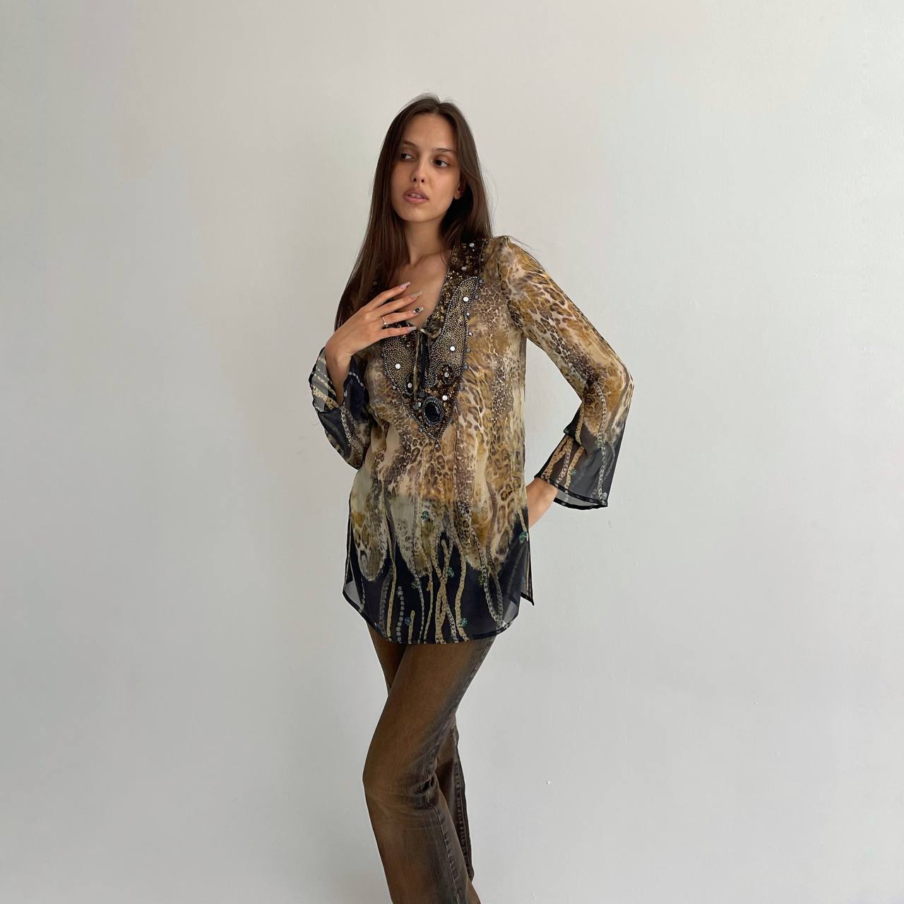 Vintage pure silk boho blouse