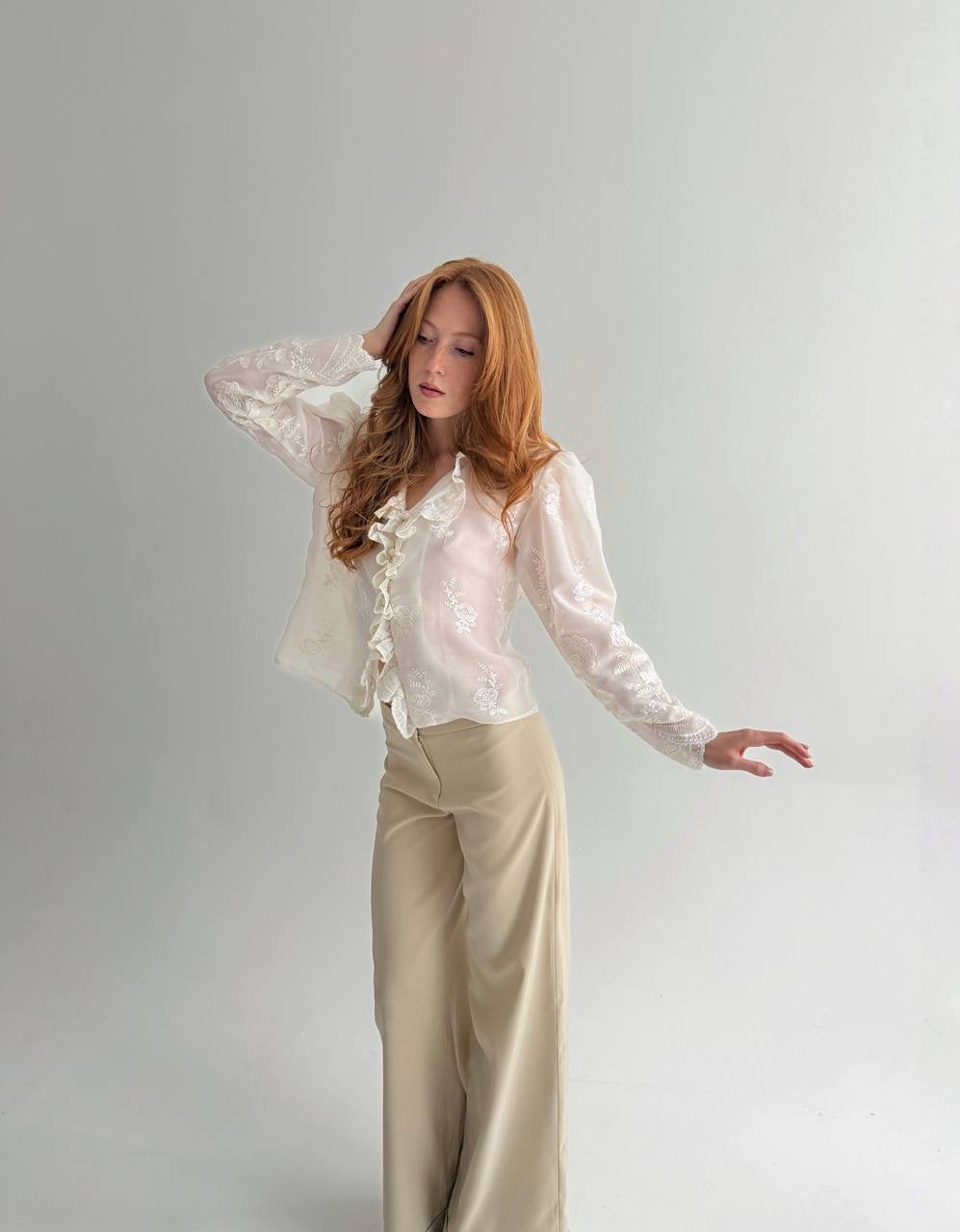 Vintage cream blouse with ruffles