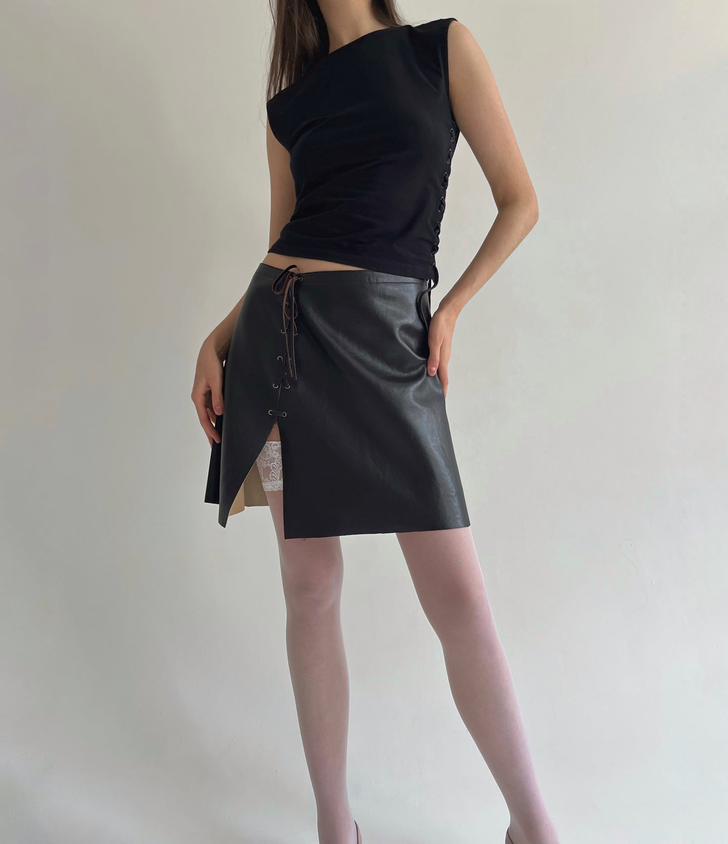Vintage Gianfranco Ferre black top with lace up side