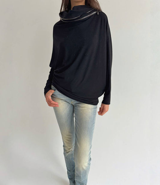 Vintage Plein Sud viscose avant garde zipper embellishment blouse
