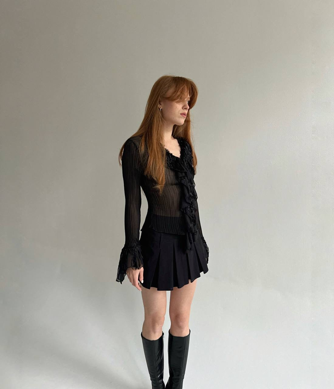 Vintage black transparent pleated blouse