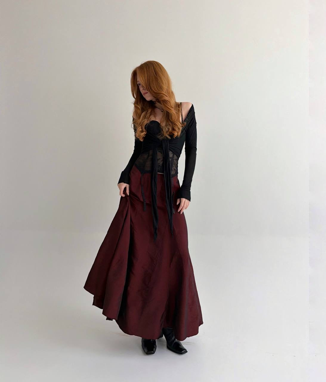 Vintage 53% viscose burgundy maxi skirt