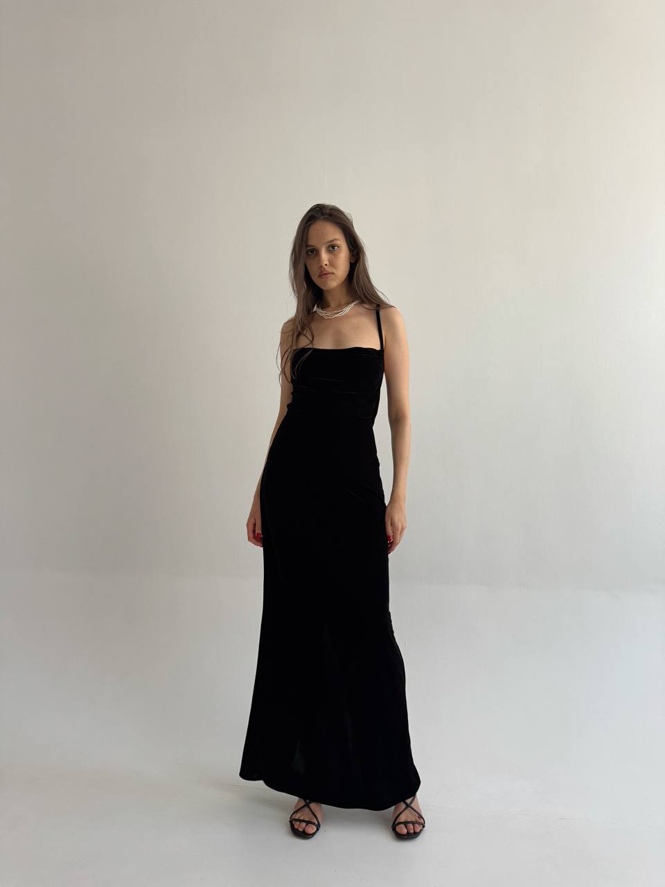 Vintage black velvet maxi dress