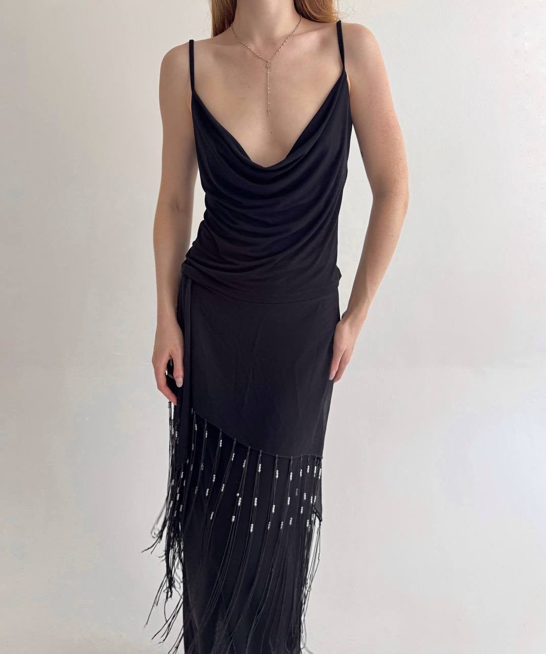 Y2K draped cami top with open back