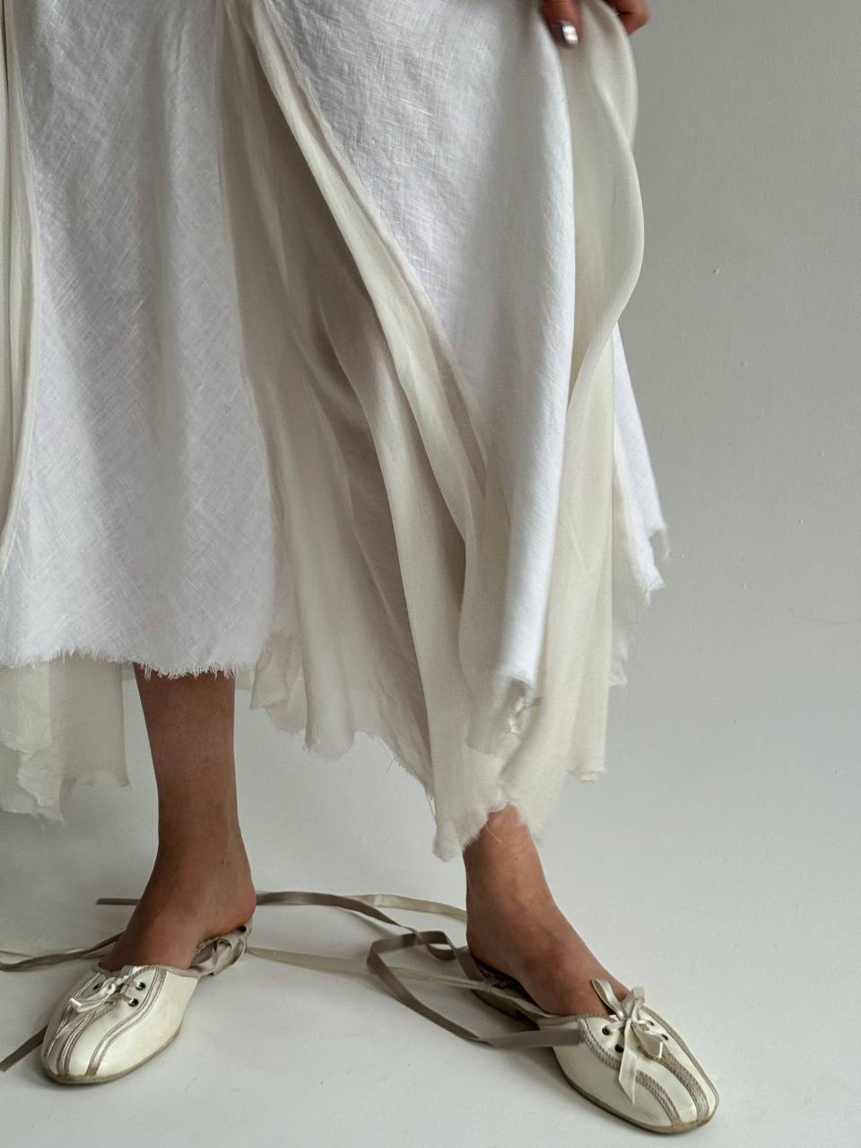 Vintage linen and silk maxi skirt in white