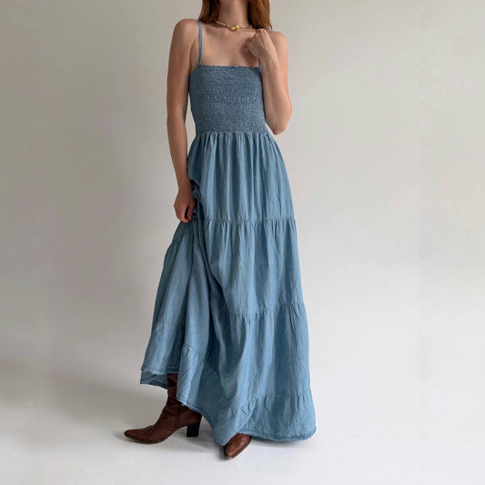 Y2k cotton long ruched sundress