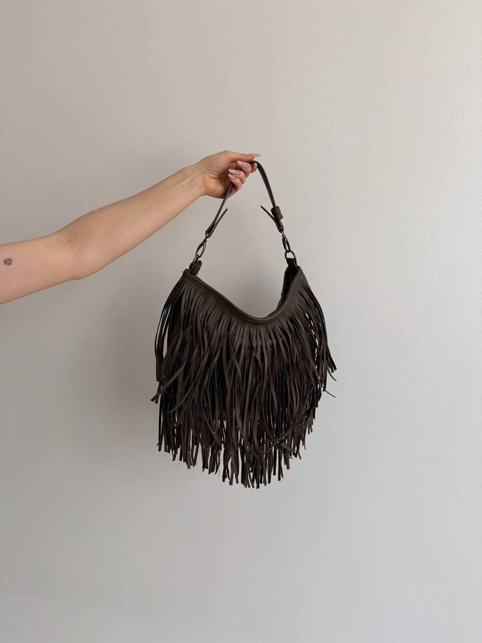 Vintage faux leather fringe bag