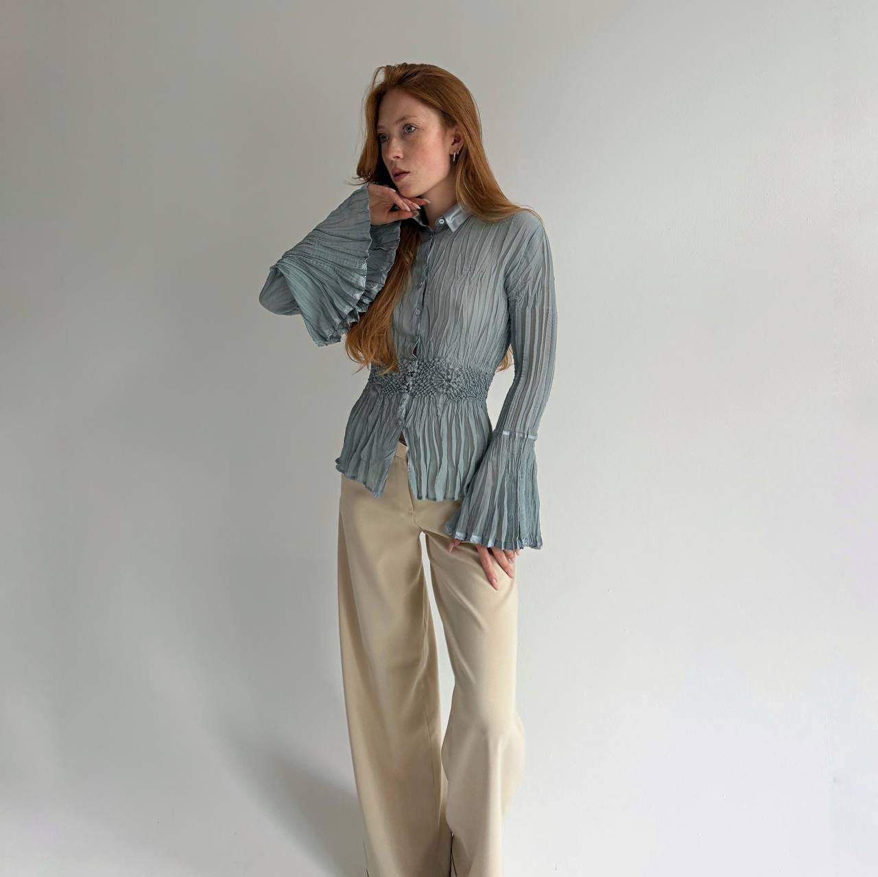 Y2K pleated top with popcorn like texture