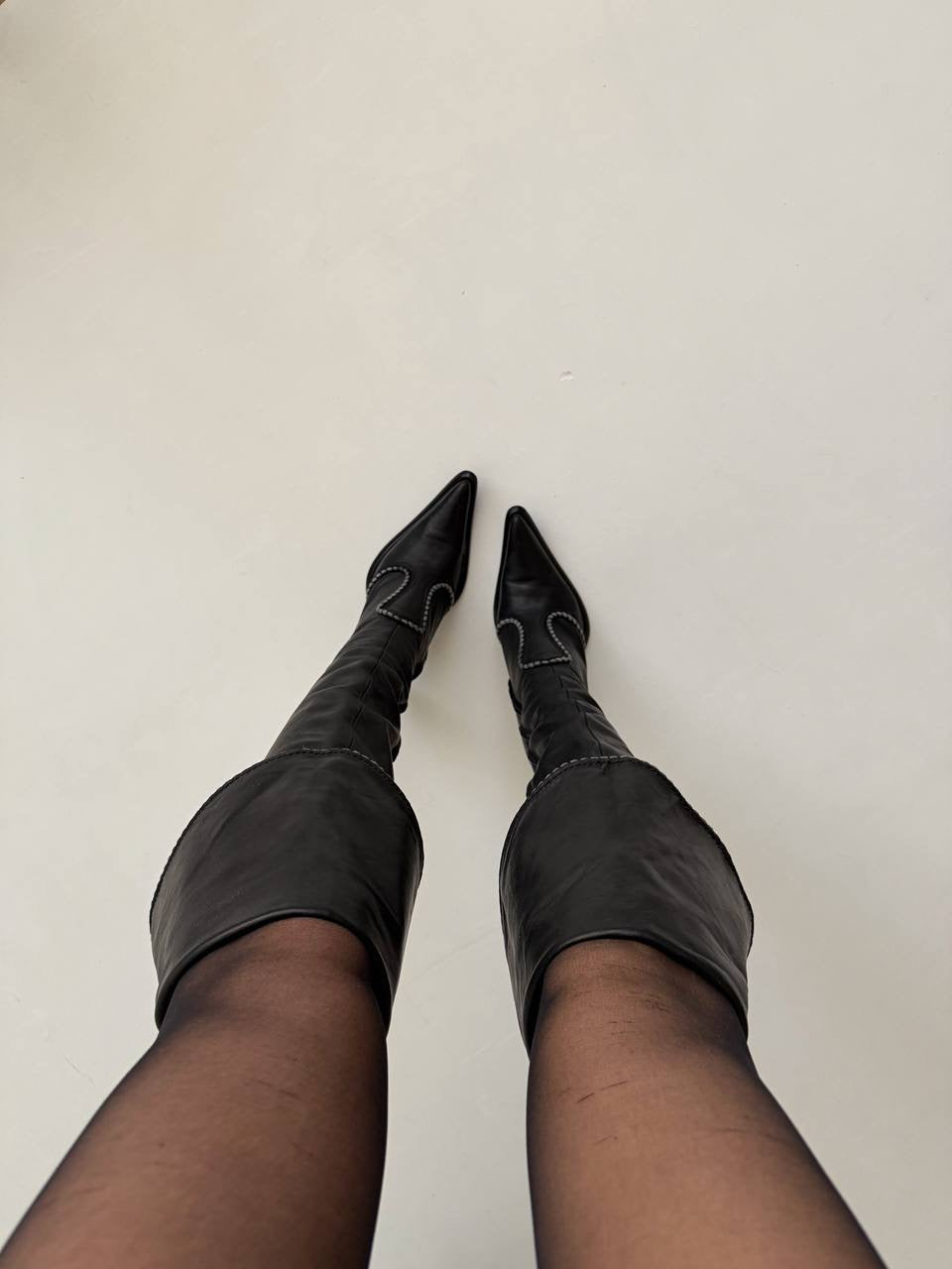Vintage genuine leather black knee high boots