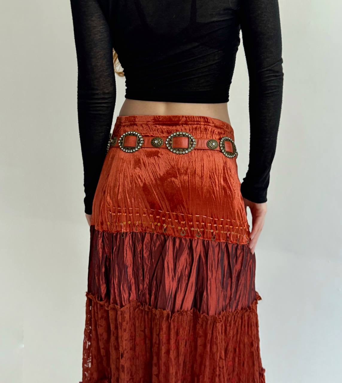 Vintage faux leather belt with metal details