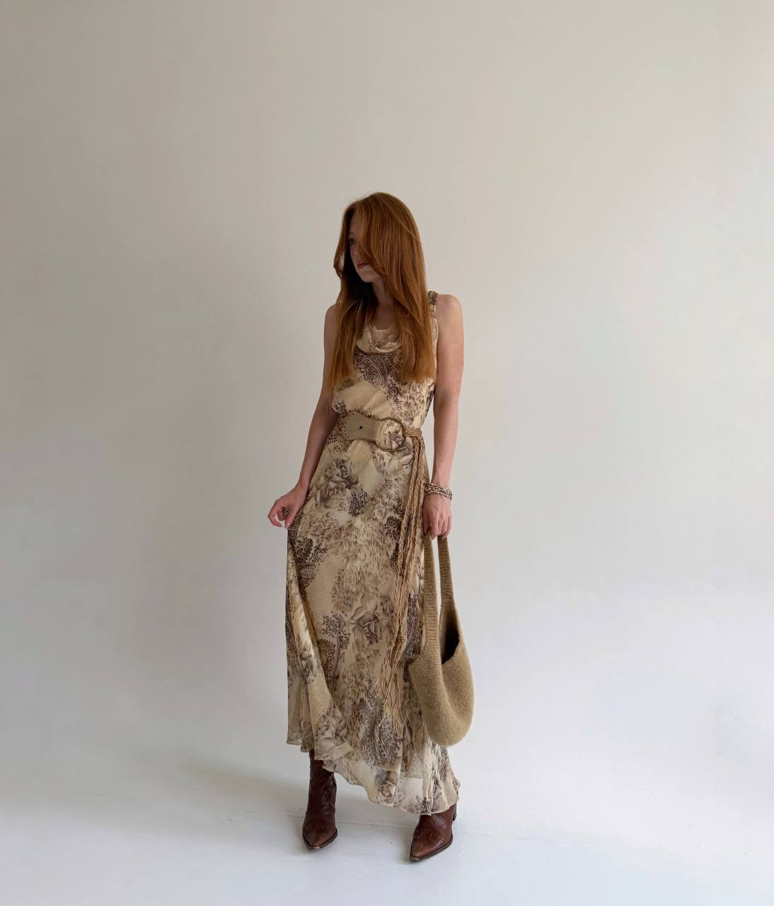 Vintage viscose printed long dress