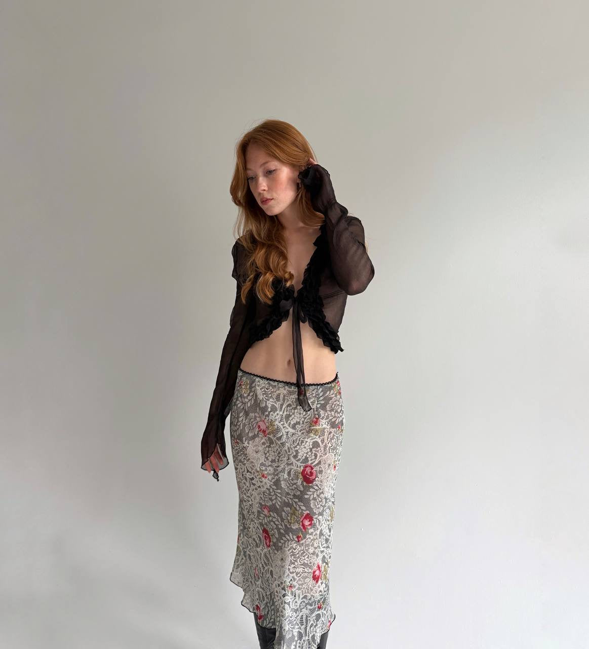 Vintage midi skirt with flower print