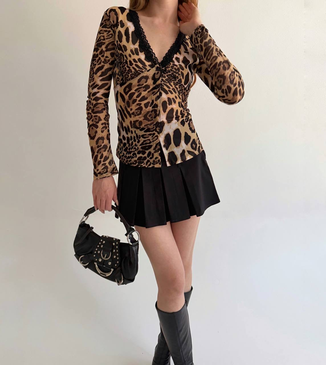Vintage leopard print mesh blouse