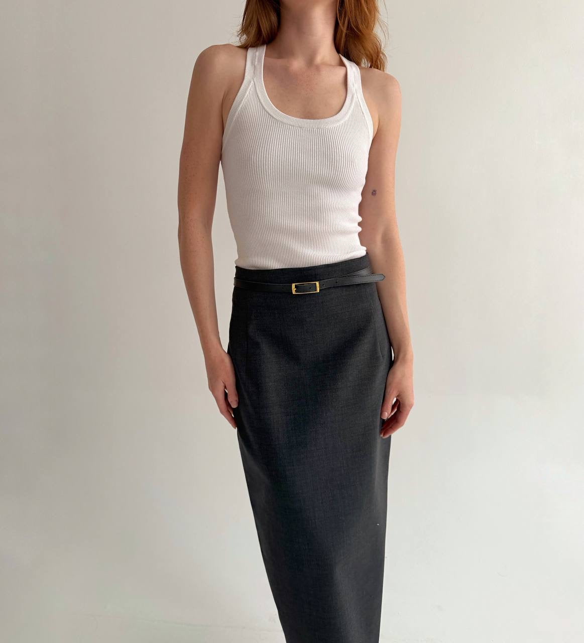 Vintage grey wool blend office siren maxi skirt