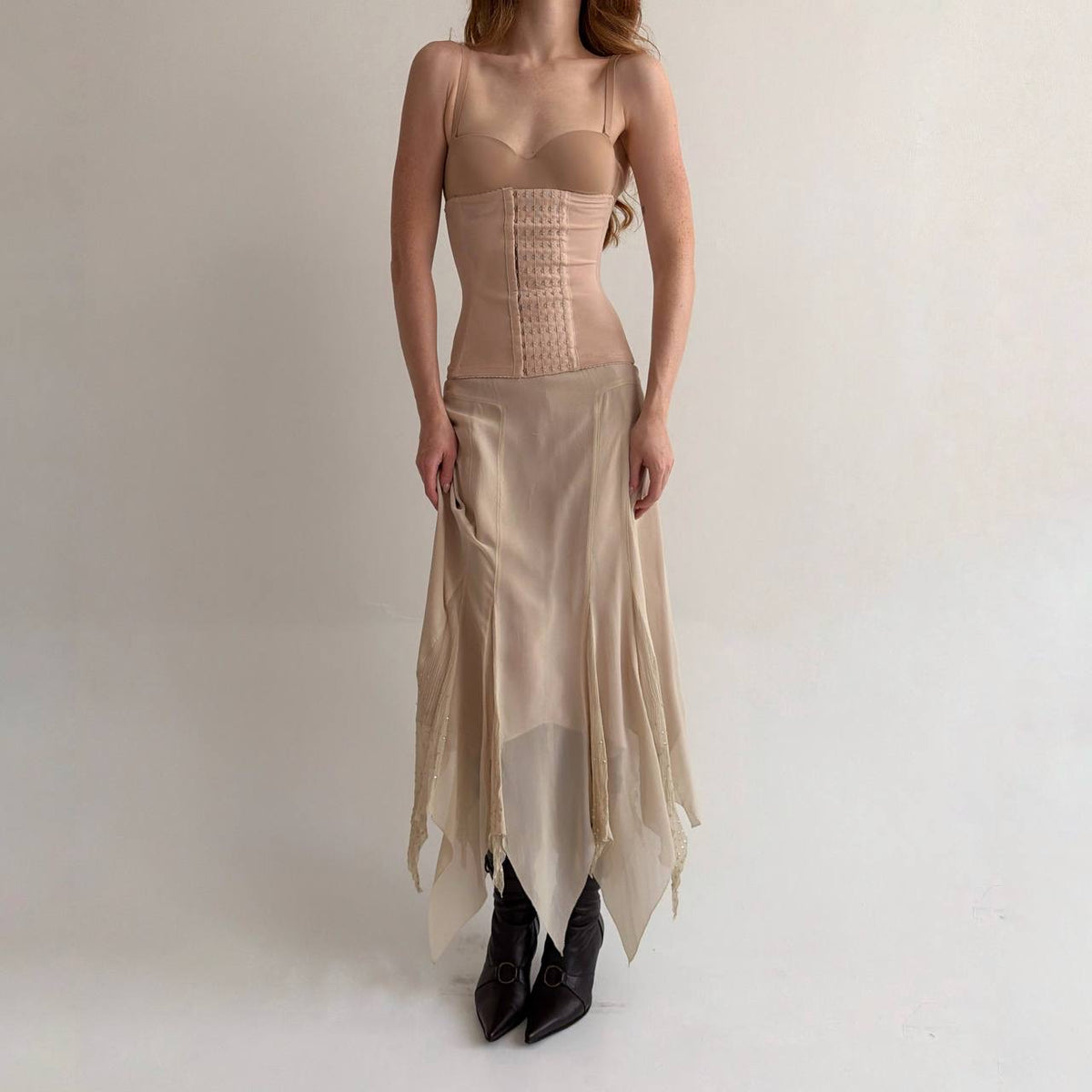 Vintage 100% pure silk delicate asymmetrical maxi skirt