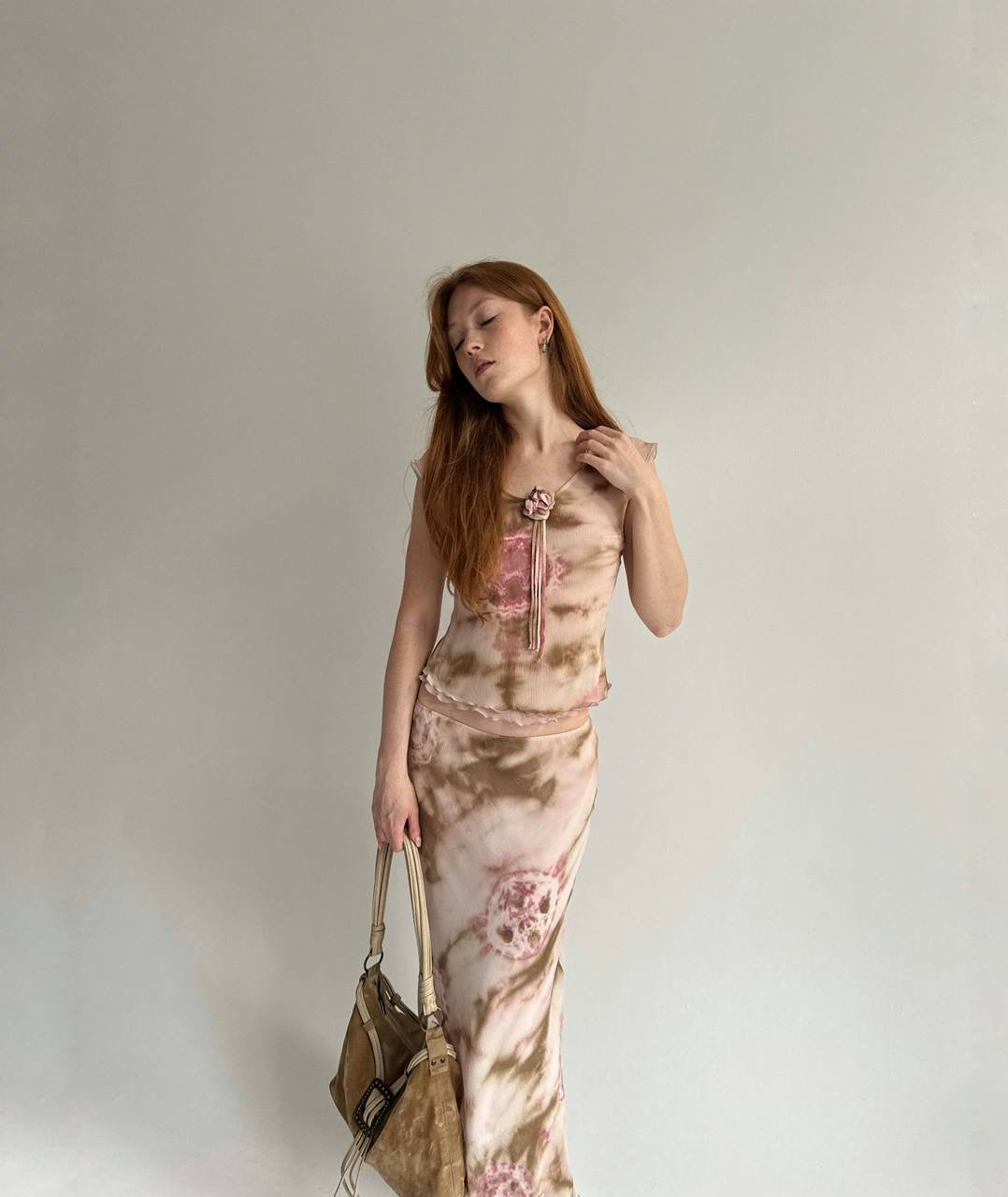 Vintage 55% viscose tie dye printed 2 piece suit