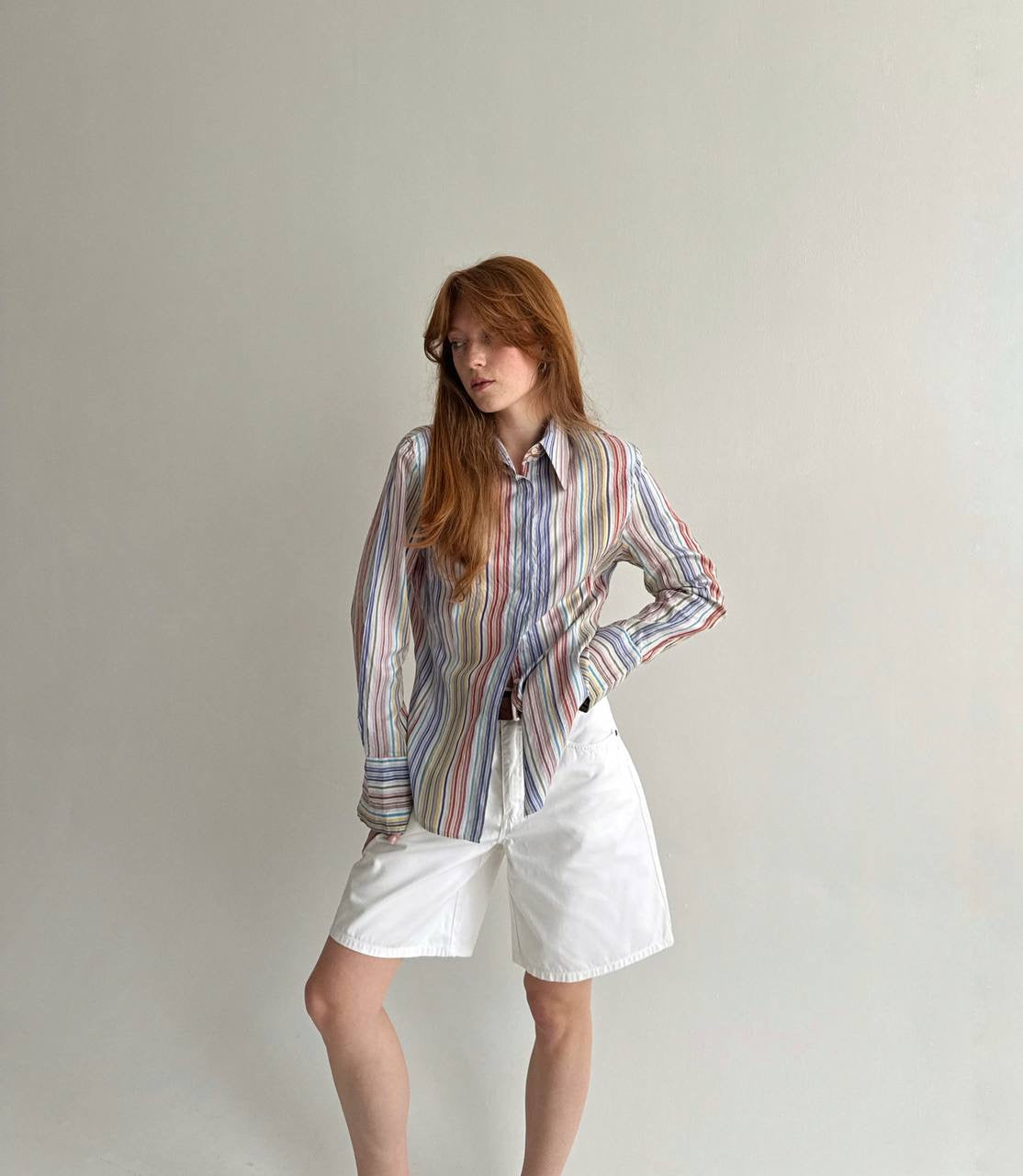 Vintage 100% pure silk striped multicoloured shirt