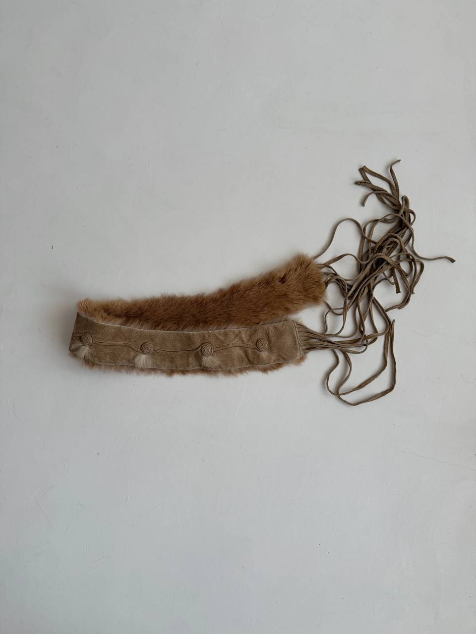 Vintage real fur genuine leather belt