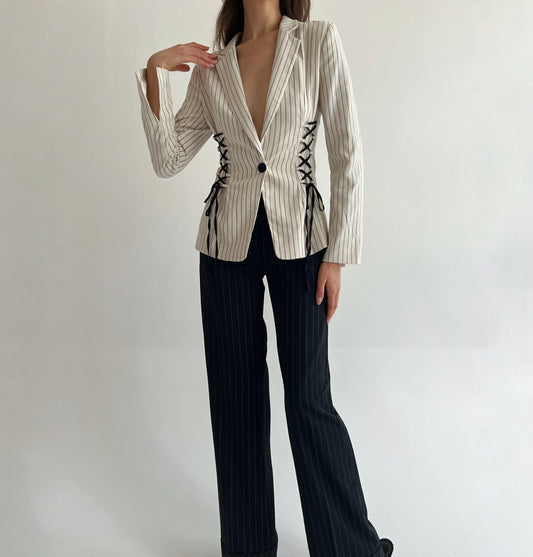 Striped lace up blazer