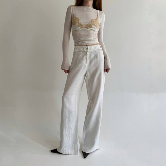 Y2K linen white wide leg pants
