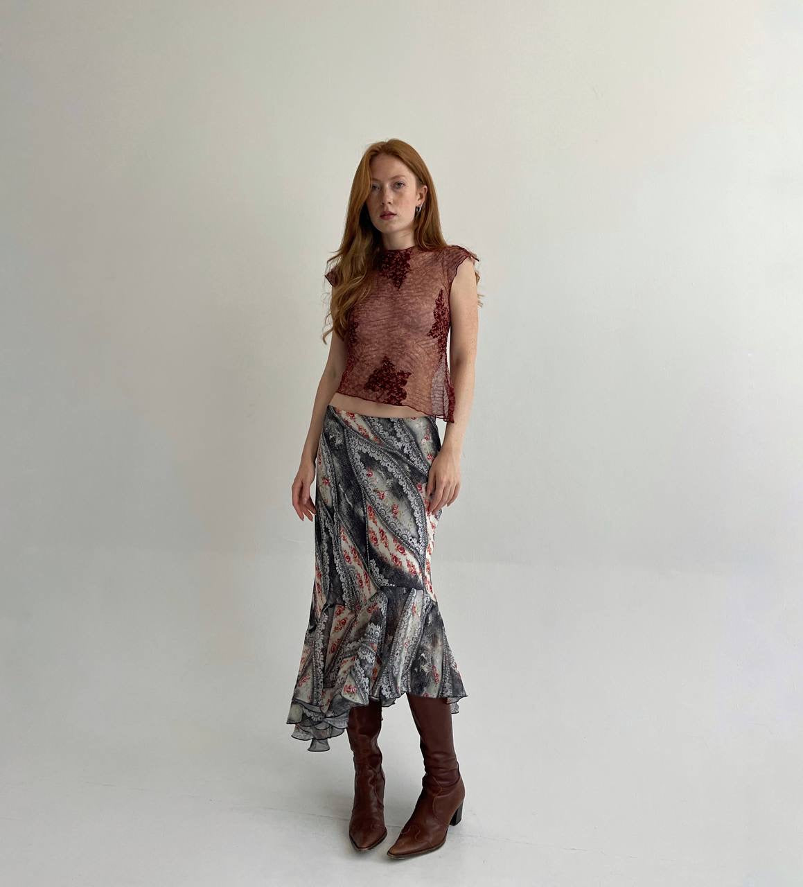 Vintage asymmetrical printed skirt