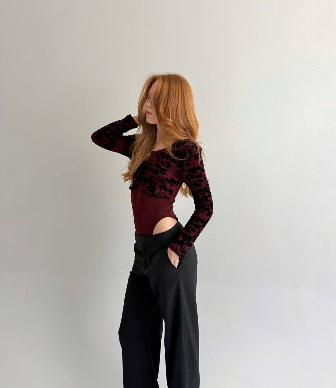 Vintage 100% acetate burgundy bodysuit