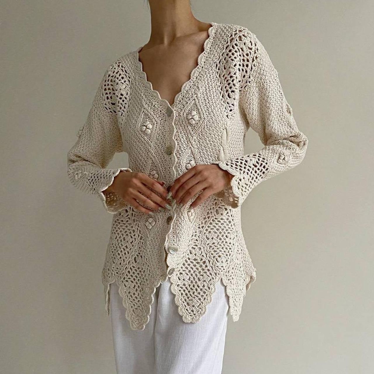 Vintage cotton crochet cardigan with pearl buttons