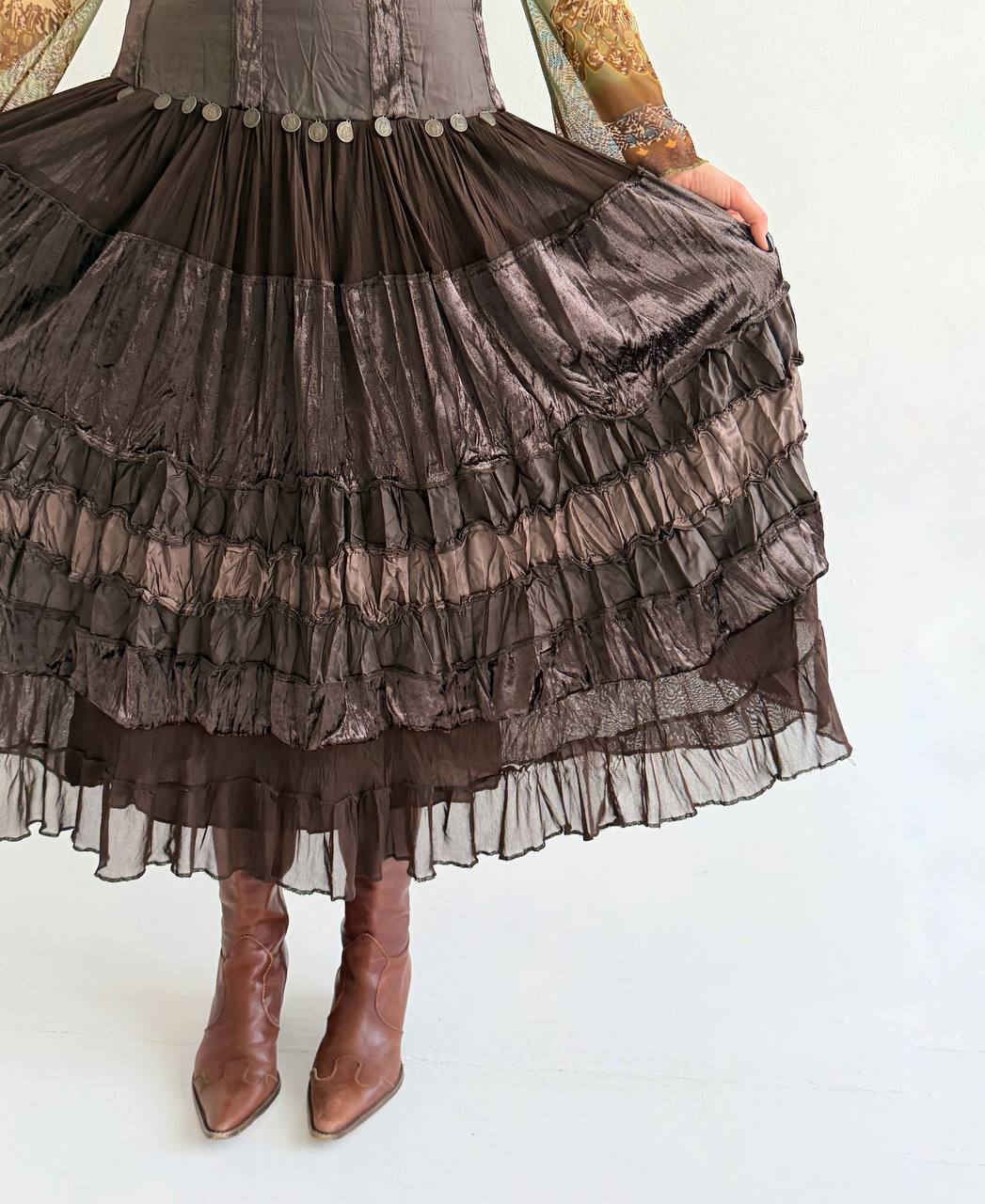 Vintage rayon brown velvet skirt