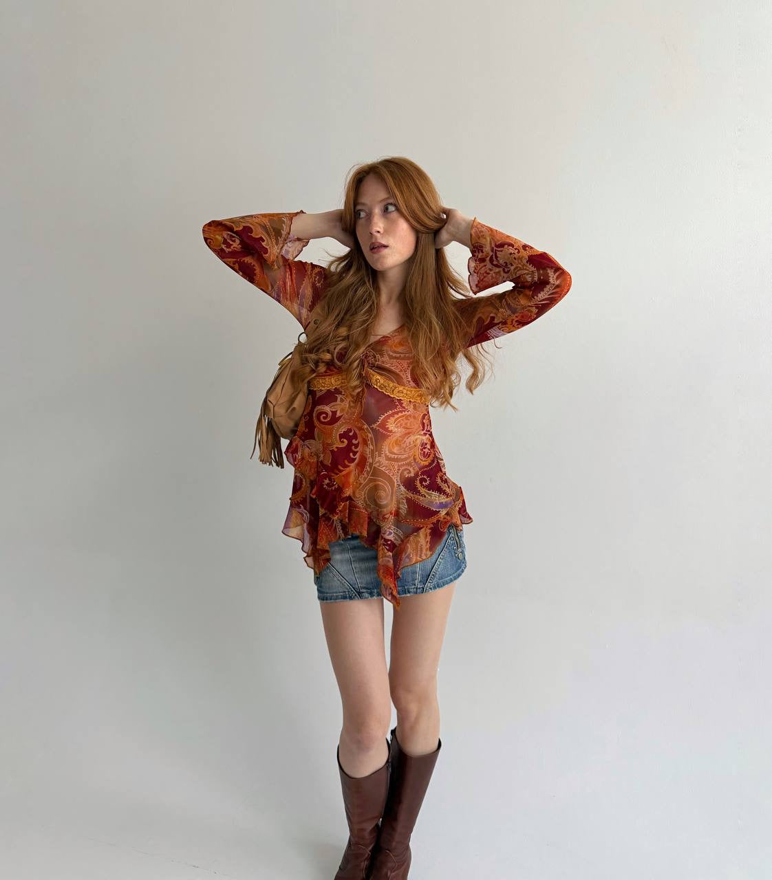 Vintage orange paisley print blouse