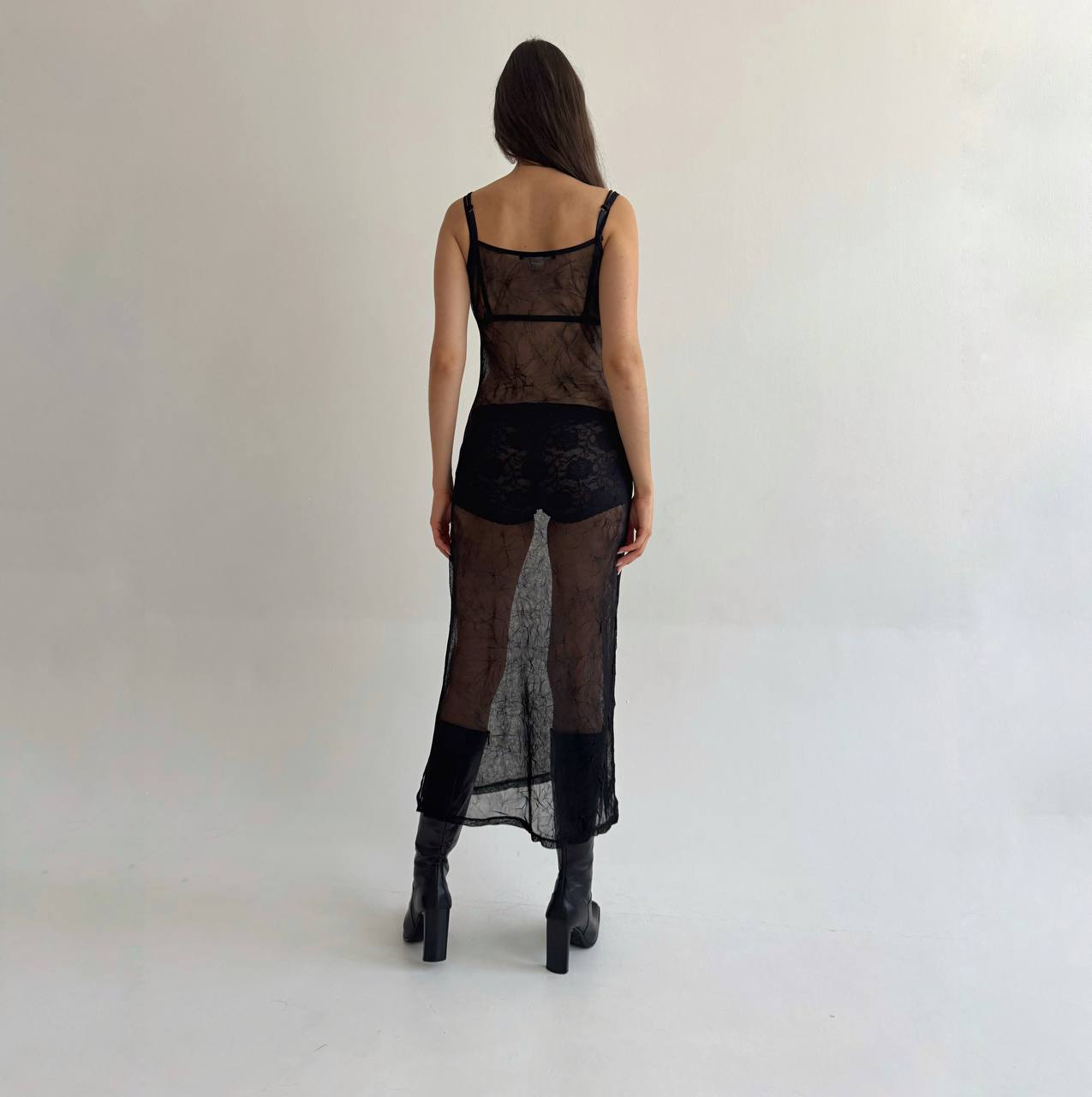 Vintage mesh crinkle fabric dress