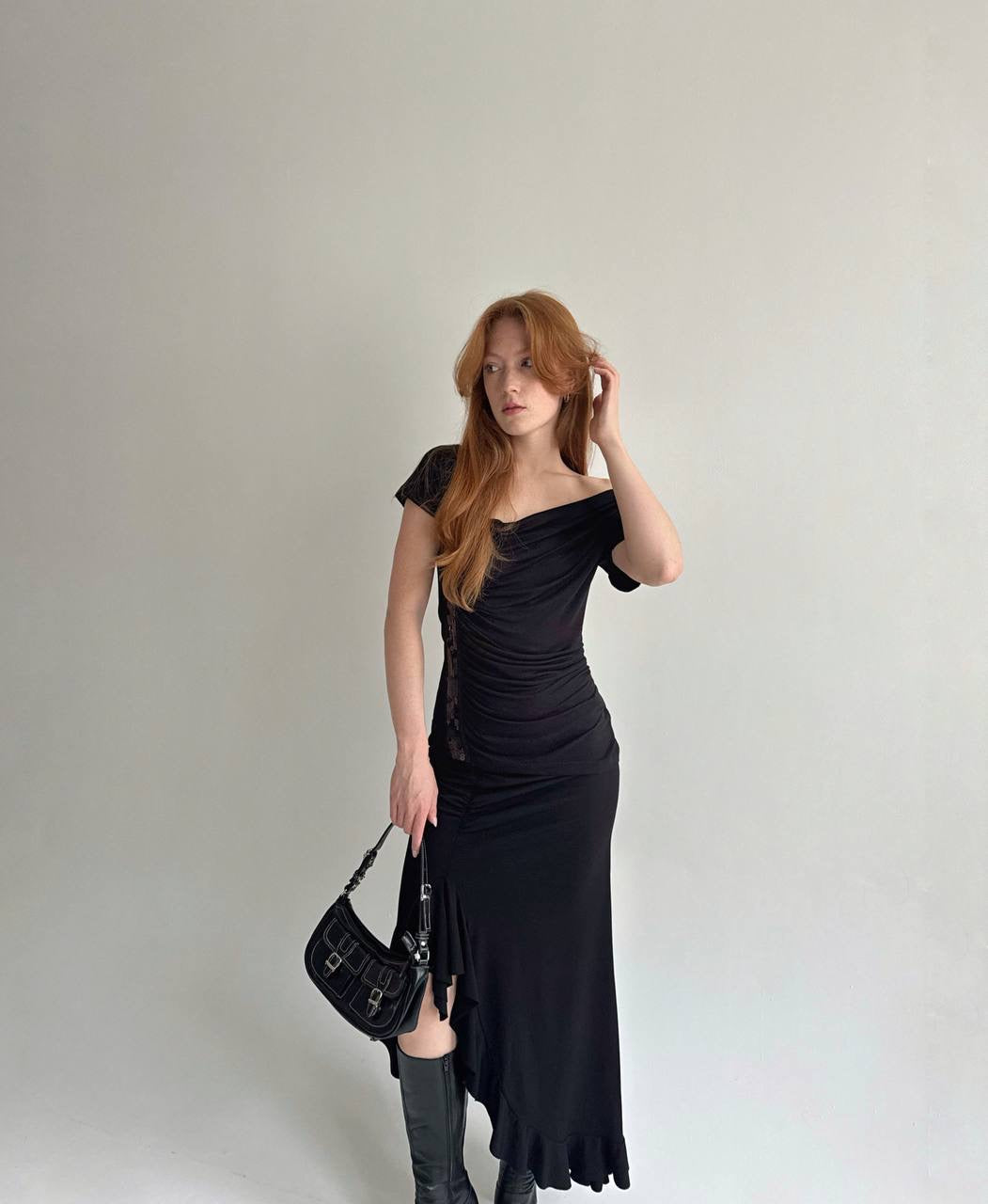Y2K viscose asymmetrical elastic blouse