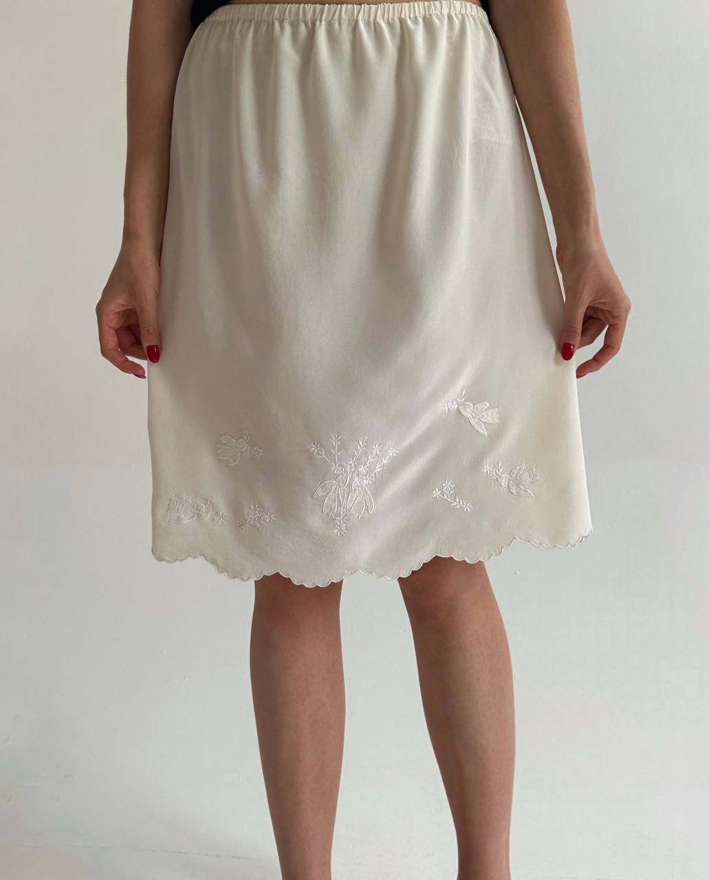 Vintage 100% pure silk bird embroidery slip skirt