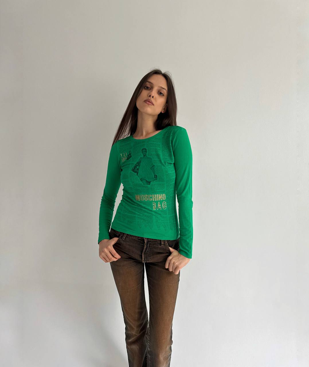 Vintage Moschino green gazette blouse